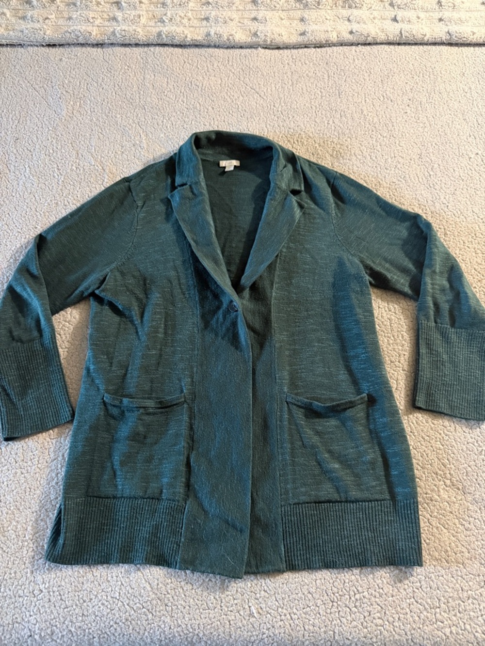 J. Jill Forest Green Open-Front Cotton Blend Cardigan Large Petite
